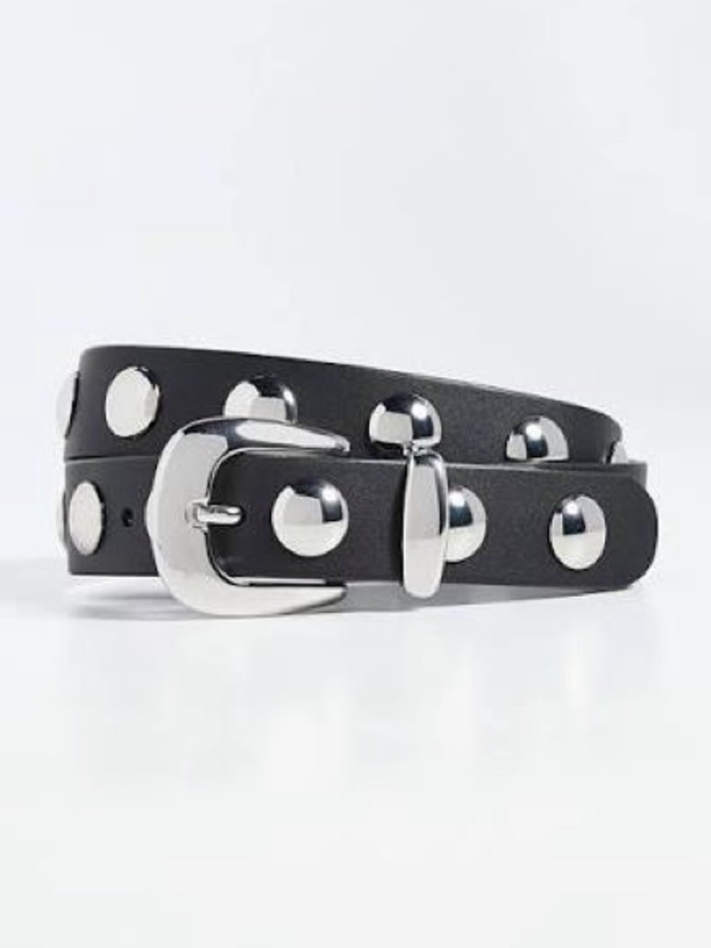 Madewell Black Leather Studded Belt with Silver Hardware